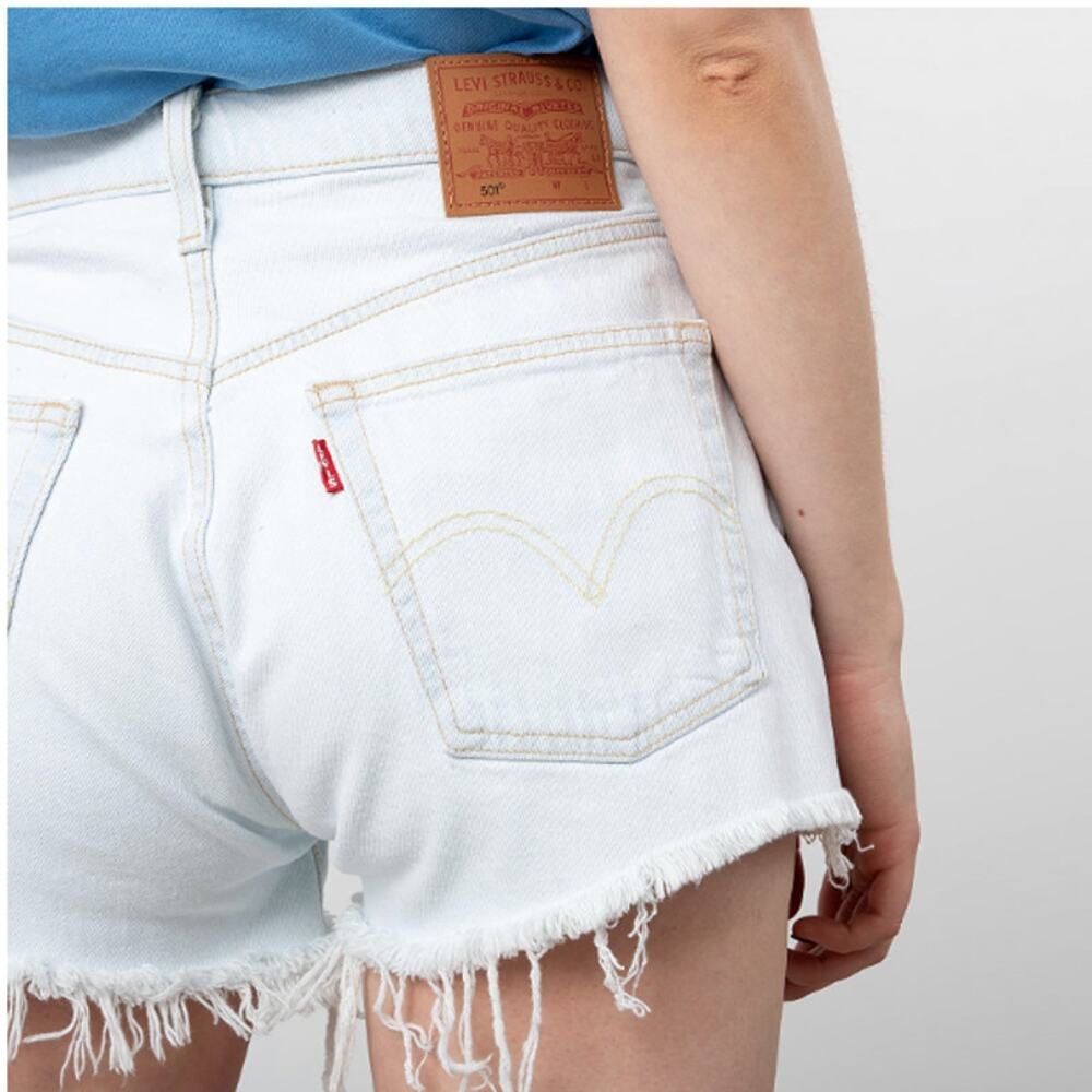 Levi's 501 Original High Rise Cutoff Shorts Light Wash Denim White Raw Hem 24